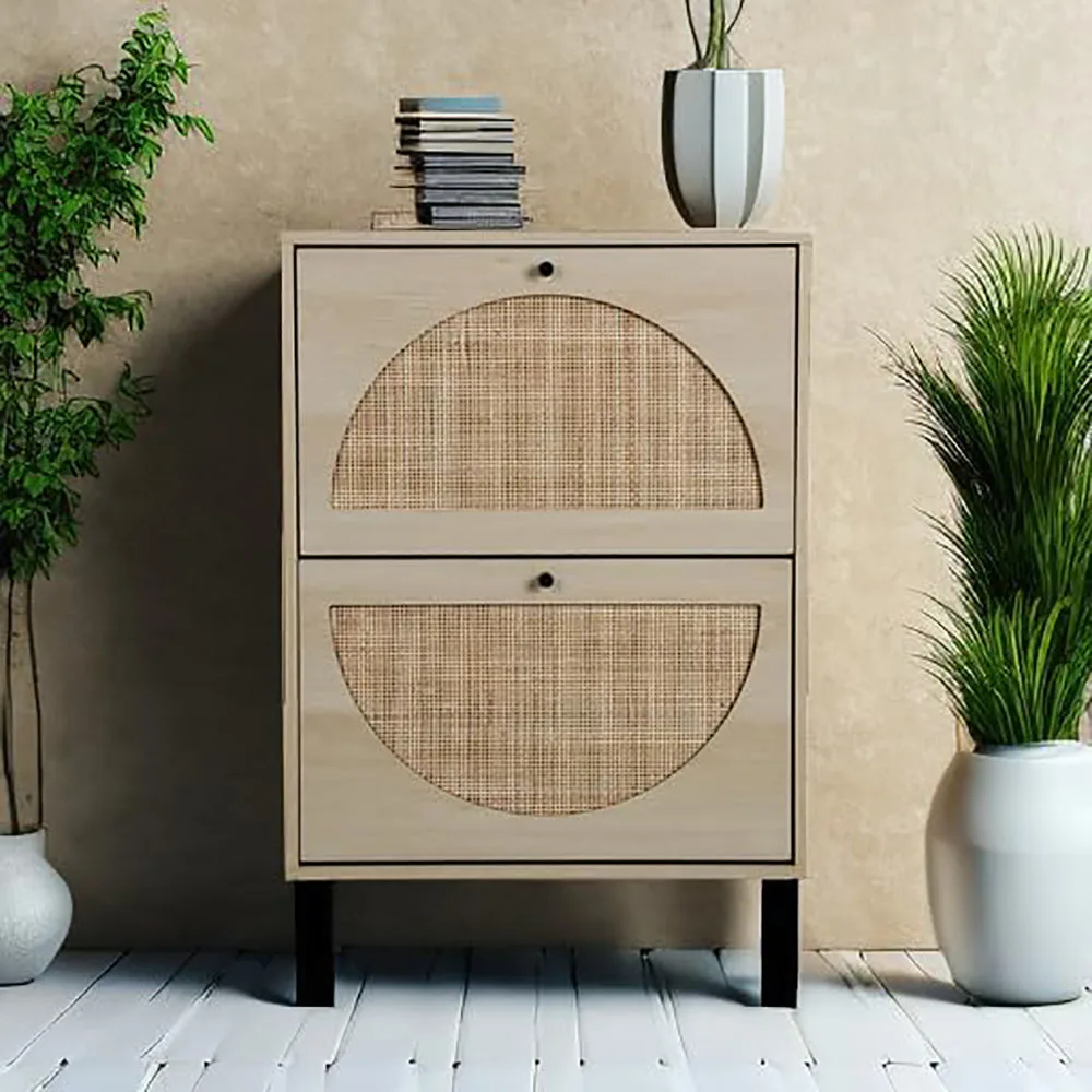 product modern free standing shoe cabinet with 2 flip drawers for heels and slippers wood panel style for home or living room-4