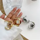 Agate Earrings Fashion Gold Plated 18K Gold Chunky Irregular Open Agate Hoop Earrings Women Jewelry
