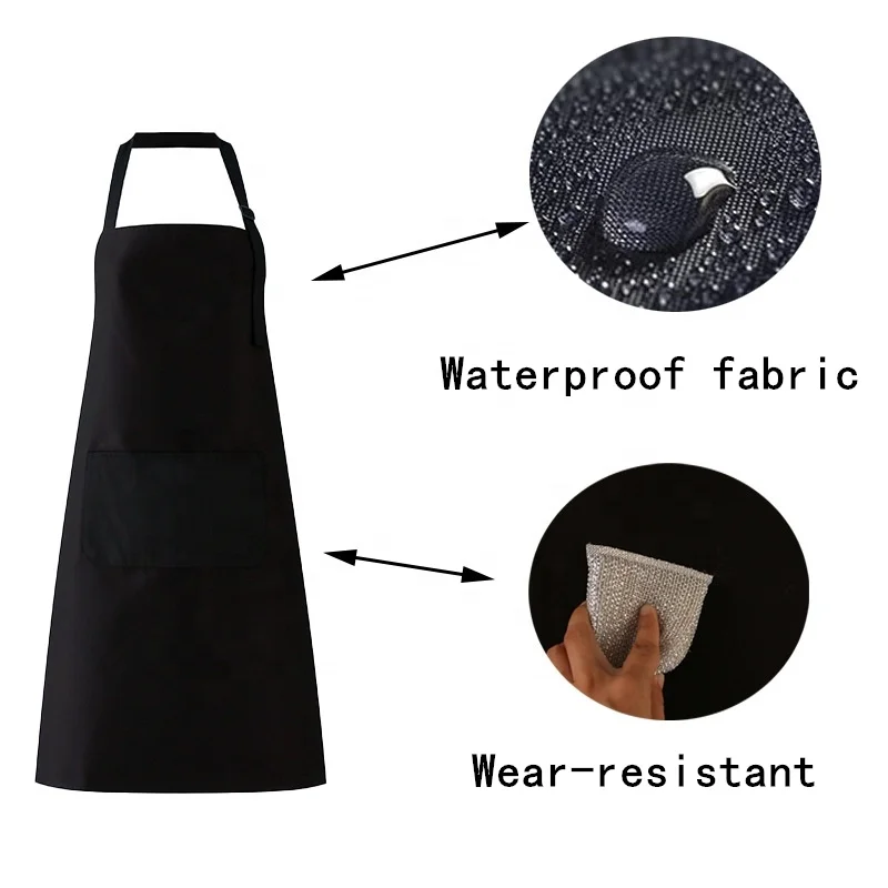 Antifouling Personalized Printed BBQ Black Aprons Custom Printing Embroidery Logo kitchen plain adjustable Apron