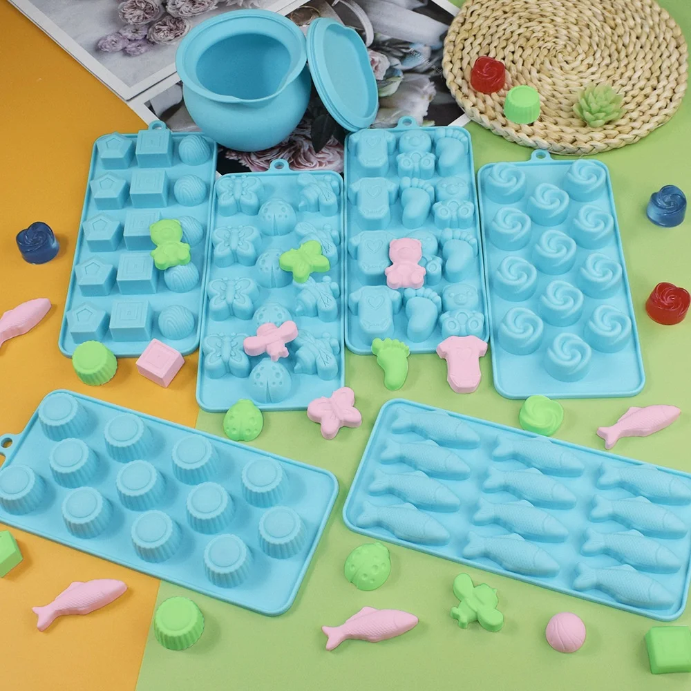 new design blue color 15 holes round shaped silicone cake mold no stick 3d DIY candy chocolate silicona soap mould cake toots