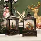 Water Ornaments Retro Bronze Wind Lantern Shape Led Luminous Snow Scene Lamp With Music Water Cycle Desktop Ornaments
