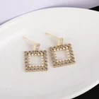 Gold White Stud Ladies Gold Square Dangle Vintage Earring White Pearl Crystal Stud Earrings