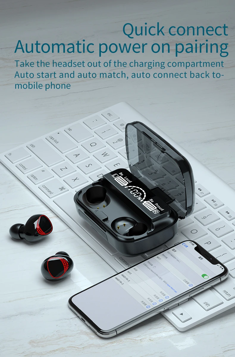 M10 TWS Wireless Earphones With Mic Waterproof Touch Control Wireless Earbuds