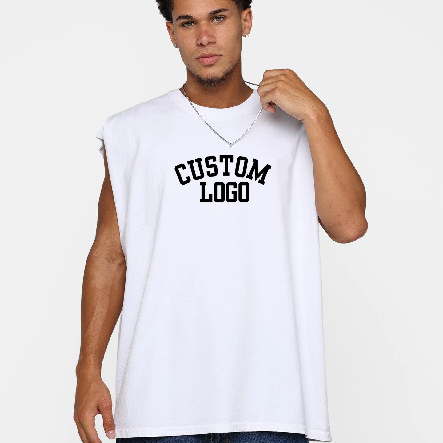 Factory Custom Men Muscle Sleeveless T-Shirt 100% cotton Hollow Tank Tops crew neck puff print Tee shirts for High quality
