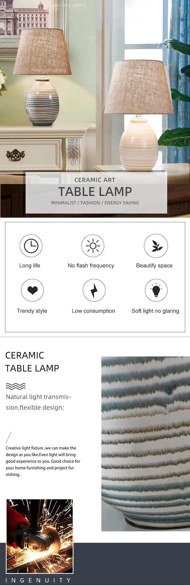 tr0022 restaurant hotel room vintage style indoor decoration bedside ceramic led table lamp-0