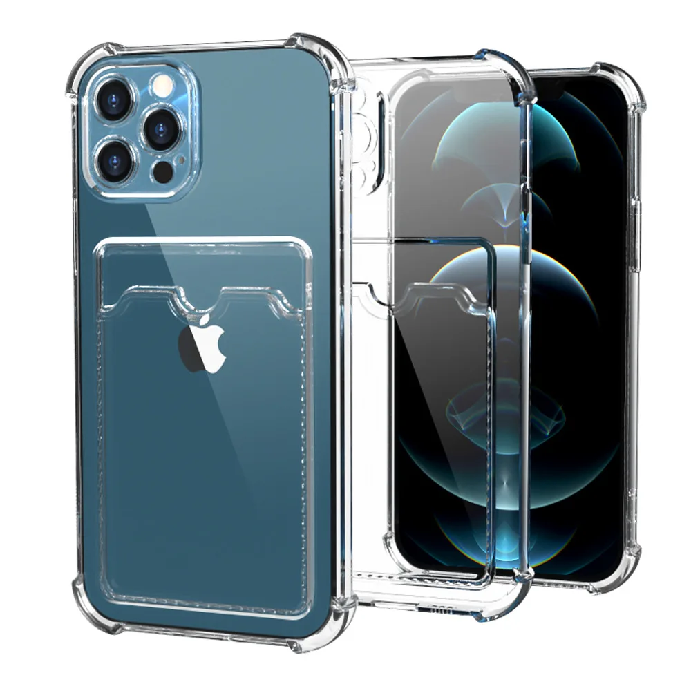 New Arrival Shock Absorbing Clear Credit Card Holder Phone Case For Iphone 11 13 Pro Max Fundas - Buy Phone Case Card Pocket Bumper Funda Telefono,Shock Proof Card Slots Case
