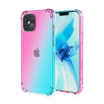Case For iPhone 12 Pro Max, Clear Gradient Color Soft TPU Rubber Reinforced Corners Shockproof Phone Case Cover For iPhone 12