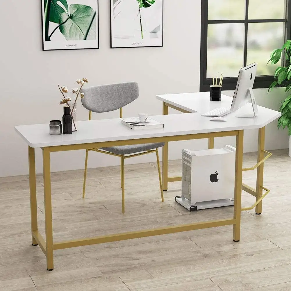 white and gold l desk