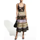 Round Neckline Back Zip Women Sleeveless Dresses Floral Embroidered Latest Casual Dress Custom Manufacturers Clothing