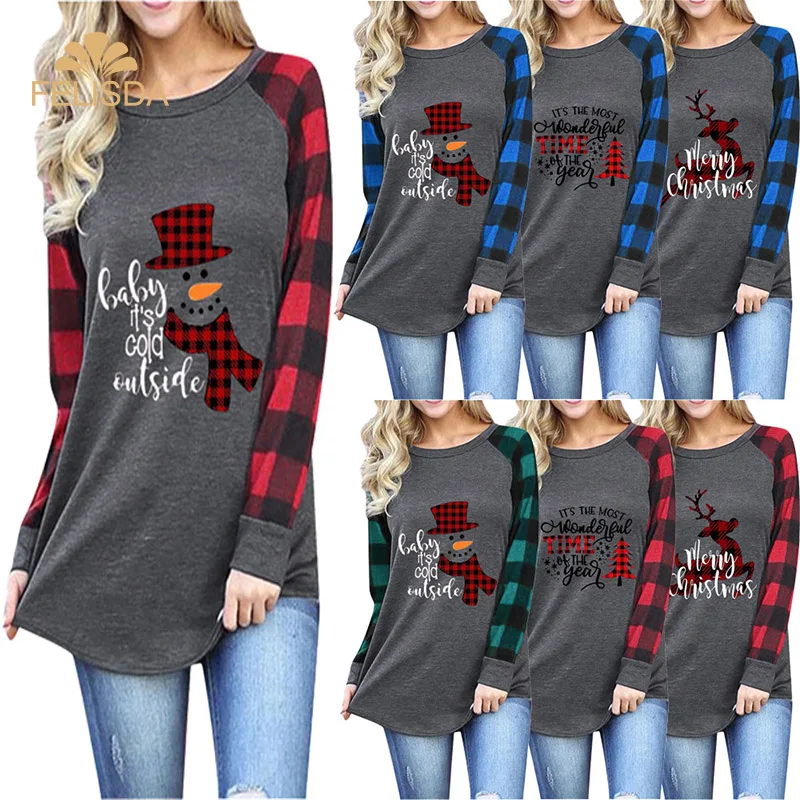 Shirt Women Long Sleeve Plaid Splicing 