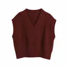 Vest Women Pullover Rib Knitted V Neck Sweater Vest Sleeveless