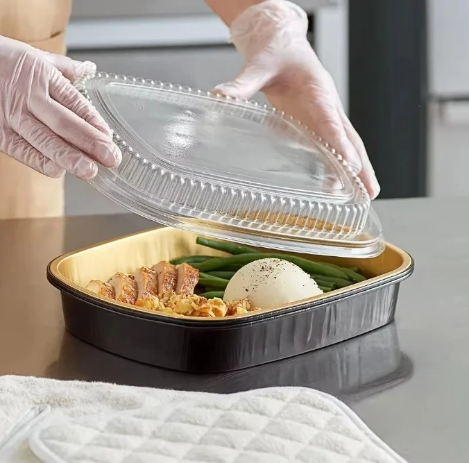 product best price factories food box disposable tray bake cup black gold eco friendly takeaway aluminum foil food packaging container-12