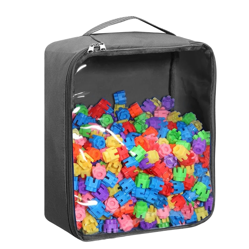 Large Building Blocks Toy Organizer Bags with Clear PVC Window and Metal Zippers