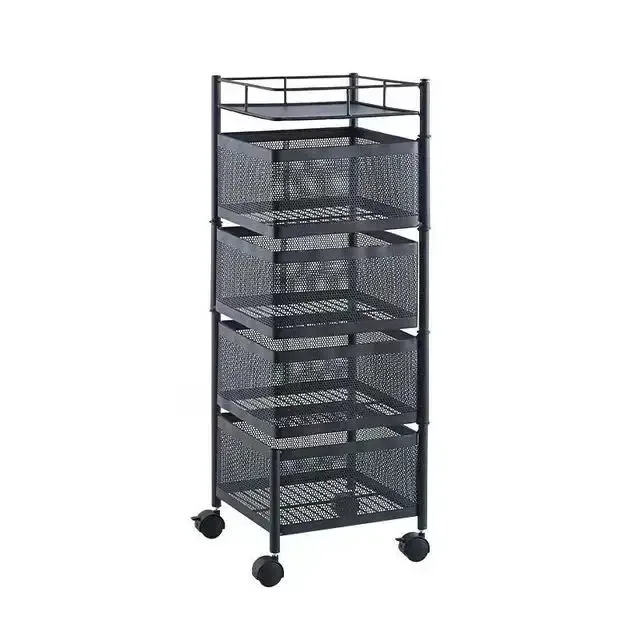 360 degree rotating shelf  fruit and vegetable storage rack  multi-layer wheeled storage rack