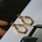Plated Gold Earring C Shaped Geometric Plated 18K Gold Small Ear Hoop Titanium Steel Stud Earring Nuts