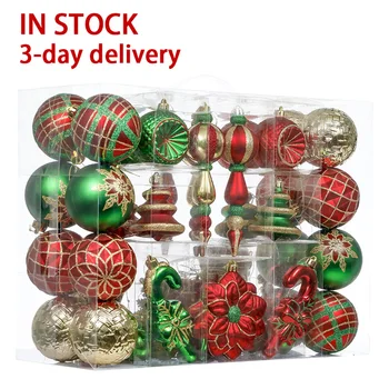 EAGLEGIFTS 108pcs Traditional Red Green Gold Christmas Ball Decor Shatterproof Christmas Tree Ornaments for Xmas Decoration