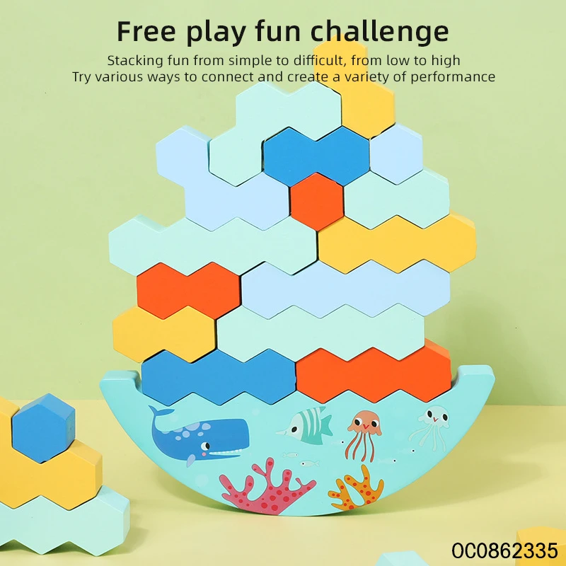 Building blocks toys animal wooden and stacking balance games montesori for toddler