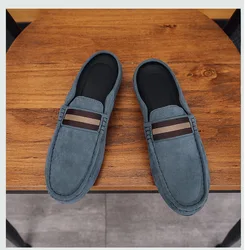 New Men Youth SLIP-ON Dress Bean Shoes PU Velour Leather Summer Spring Half Slipper Flats Loafers Breathable Casual Shoes