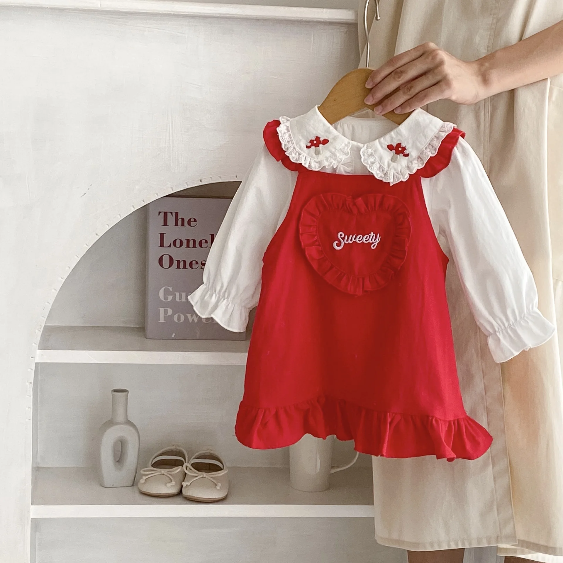 Engepapa Fall Infant Embroidered Long Sleeve Top Newborn Cotton Cute Halter Dress Baby Girls Clothes