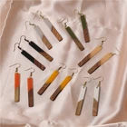 Earrings Earrings Personality Long Geometric Earrings Rectangle Wooden Leather Combination Earrings