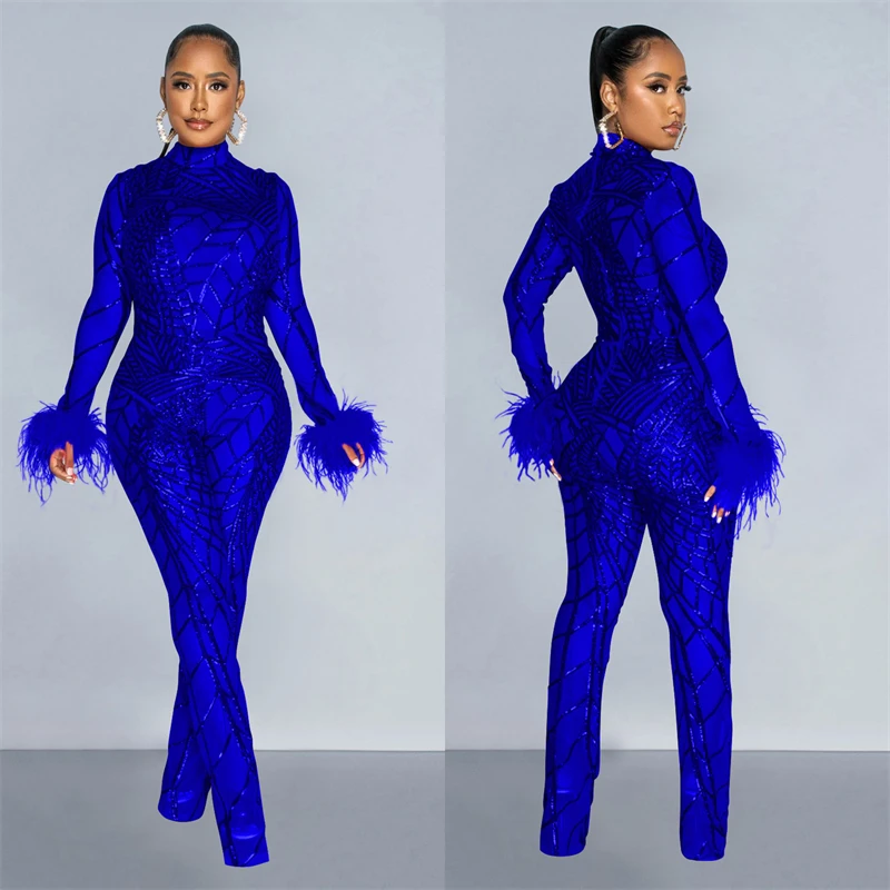 See Through Mesh Rhinestone Elegant Fashion Long Bodysuits Jumpsuit