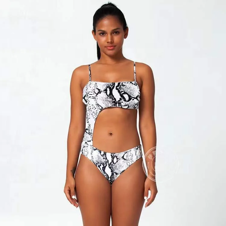 snakeskin cut out swimsuit