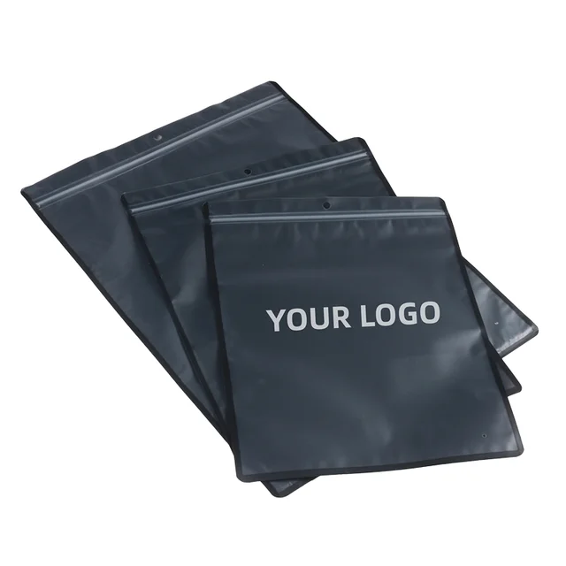 In Stock Resealable Matt Frosted Ziplock Black Plastic Pouch for T shirt Hoodie Plastic Package Customized Logo printed Bag