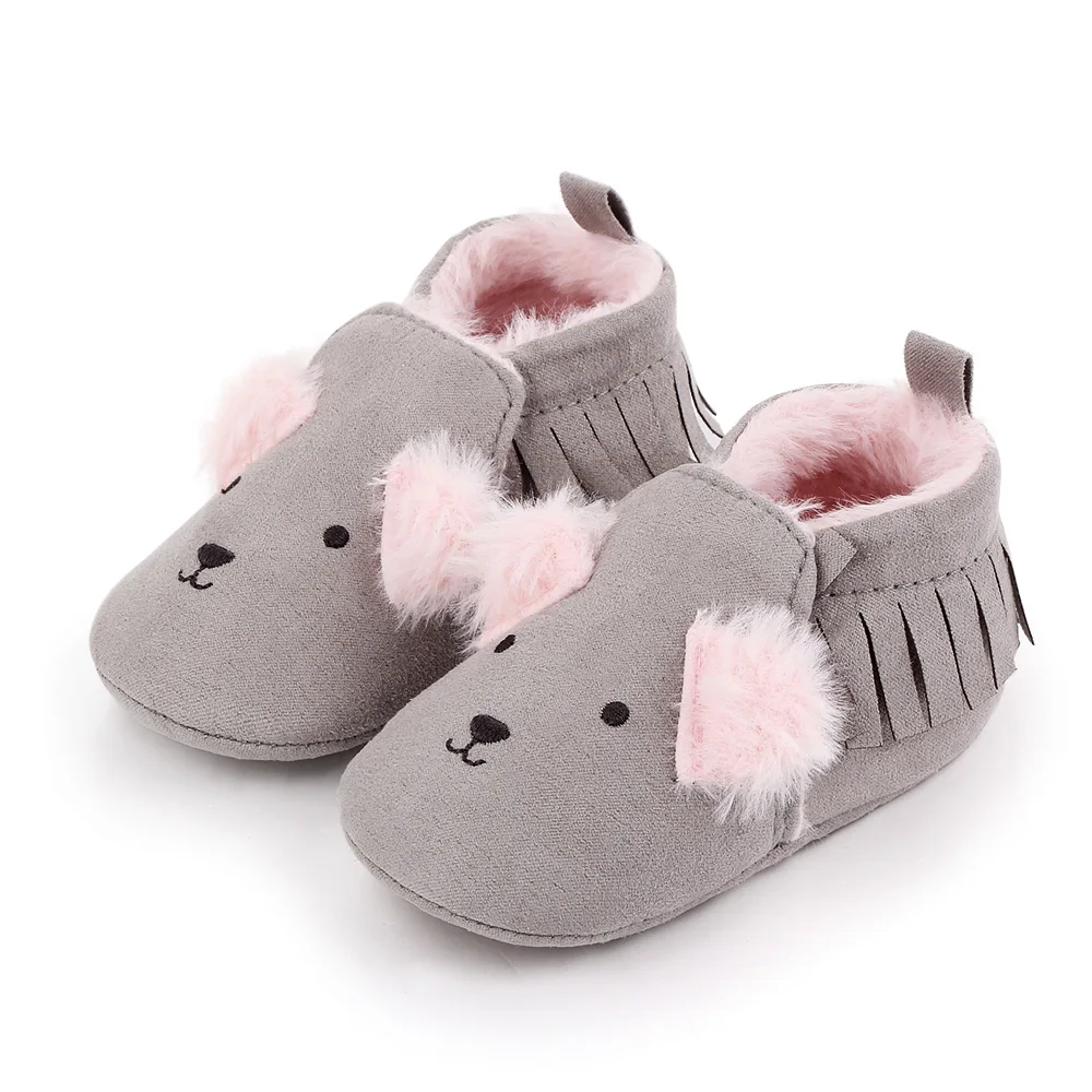 Autumn and Winter Solid Color Tassels Cute Little Animal Baby Soft Sole Warm Walking Cotton Boots supplier