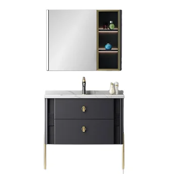 Luxury  Plywood Bathroom Vanity Unit 5 Years Warranty Wall Mounted Bathroom Cabinet And Sink