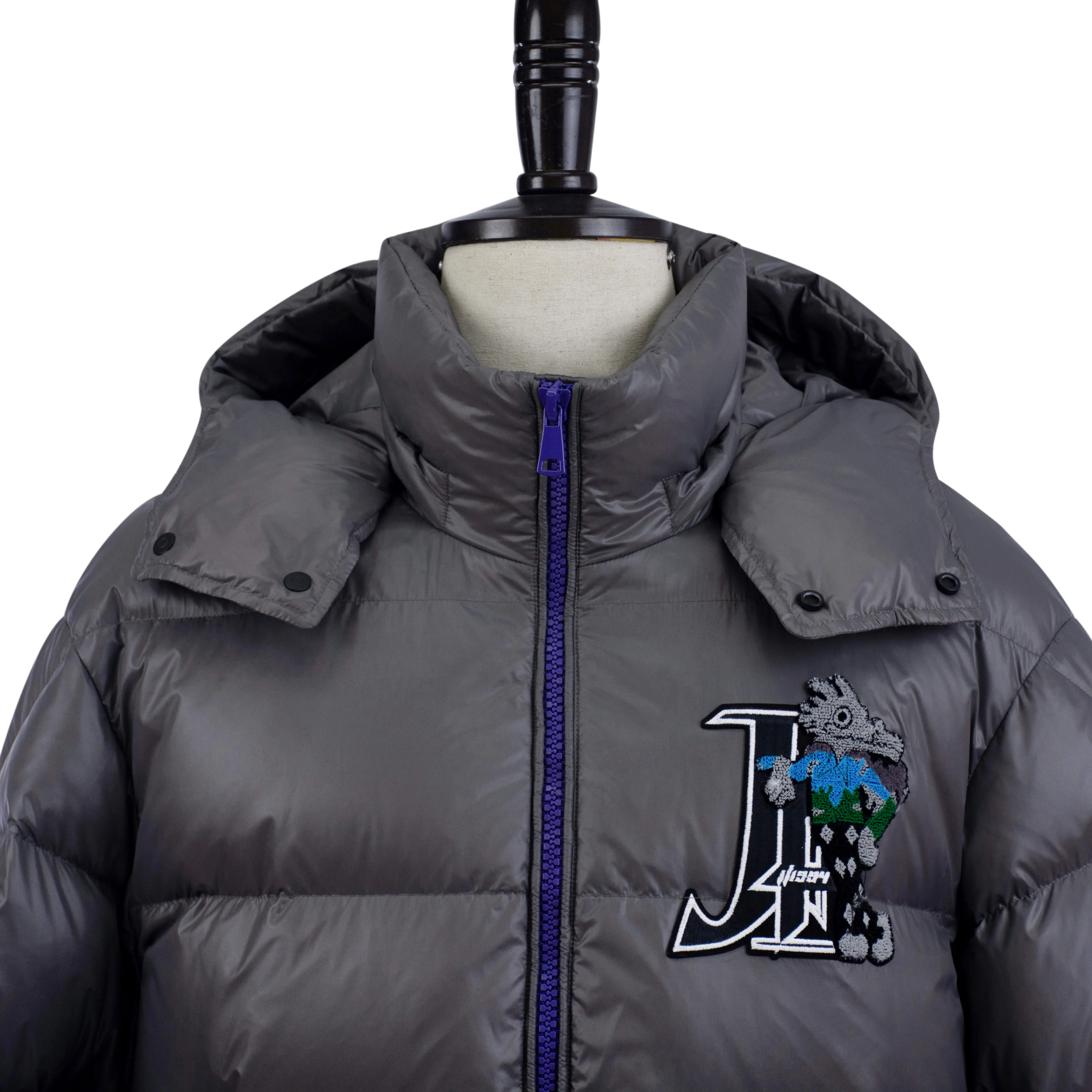 High Quality 90% Duck Down Warm Standing Collar Hooded Windproof Black Embroidered Zipper Men's Down Jacket For Winter Outdoor