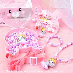 Pink Charm Beads For Bracelet Making Kit Cartoon Girls Crystal Beads Jewelry Charms Handmade Bracelet Crafts Toy for Kids