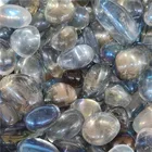 Plated Quartz Natural Polished Plated Clear Quartz Palm Stone Aura Cabochon Crystal Pebble For Decoration