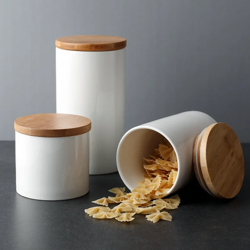 Household kitchen airtight food cans grain food storage Tea Cans Sealed Bamboo Ceramic Cans Jar with lid