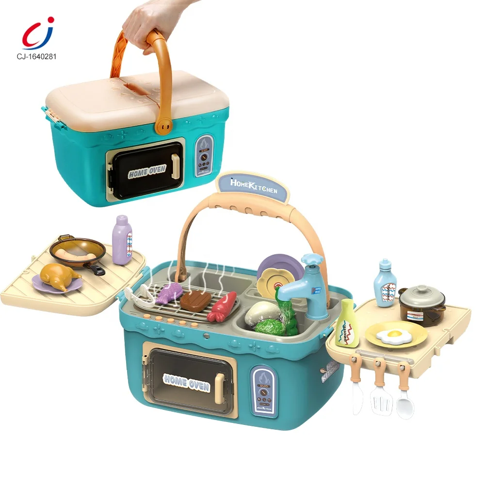 Chengji wholesale kitchen cooking play house toy kids mini pretend play kitchen toy with real water running
