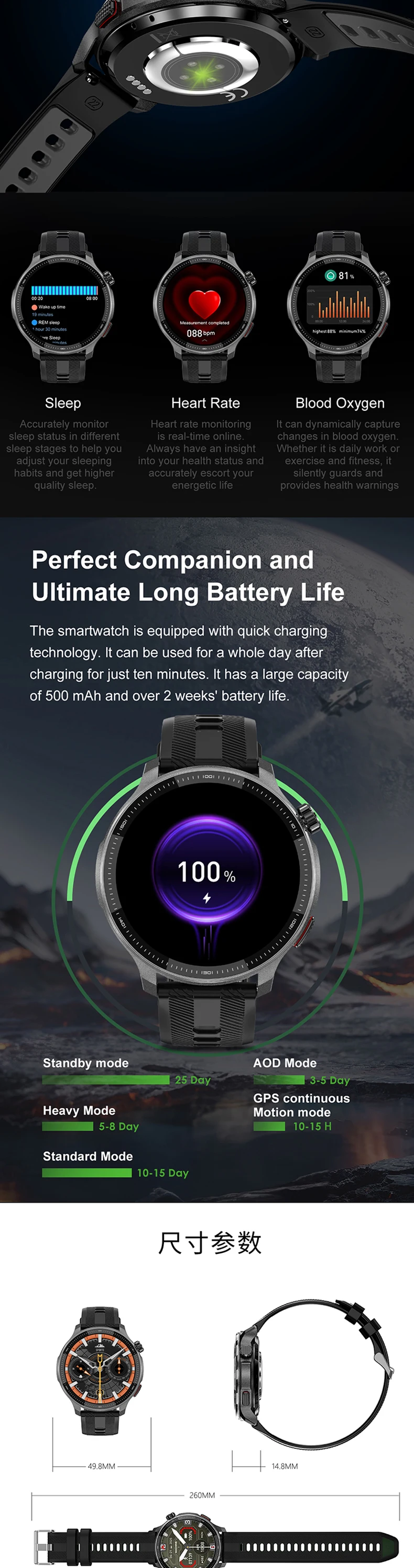 product 2026 men gps 3atm compass smart watch dtg6 with amoled offline map barometer altimeter sport smartwatch-9