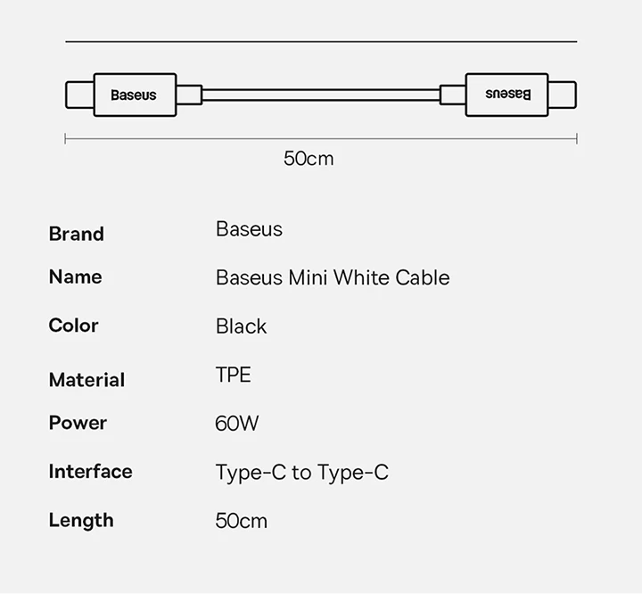 Power Bank Baseus 10.000 mAh 20W + Câble Type-C-to Type-C 60W en 2 Couleurs Noir et Blanc-2