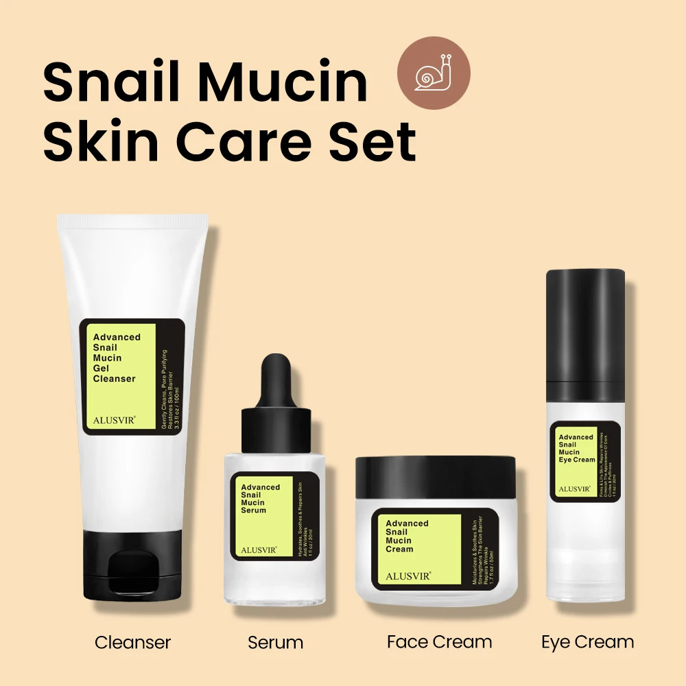 Korean Cosmetics Skin Care Products Anti Aging Snail Mucin Collagen Face Serum Facial Essence Cream Skincare Set Private Label