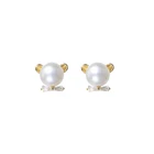 Pearl Earring Stud Cute Animal Design 925 Sterling Silver 6.5-7mm Natural White Button Pearl Earring Stud