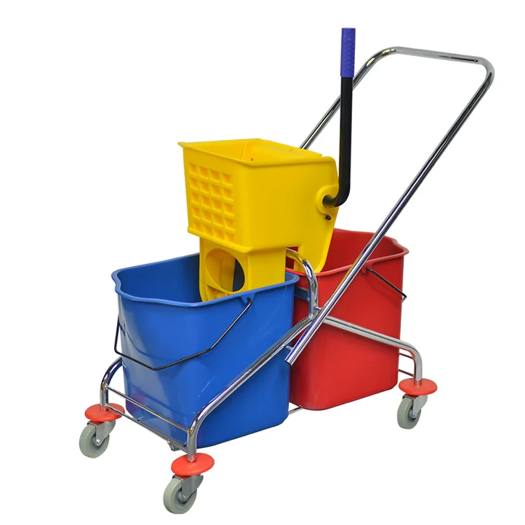 PP Plastic Double Bucket Mop Wringer Trolley With Handle