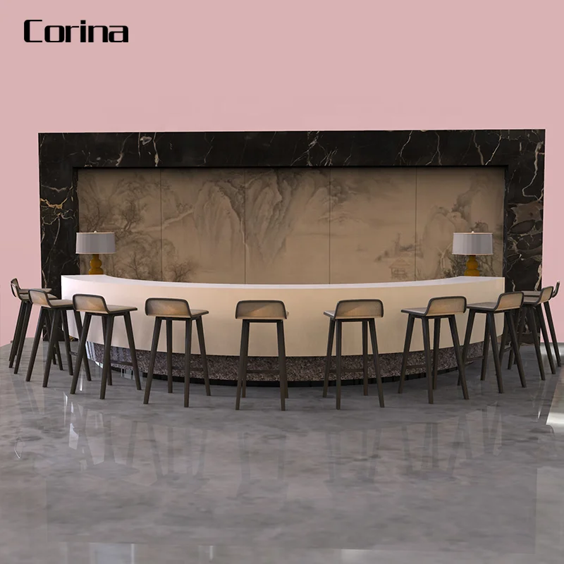 Artificial Marble L Shape Home Bar Counter White Modern Tall Bar Table