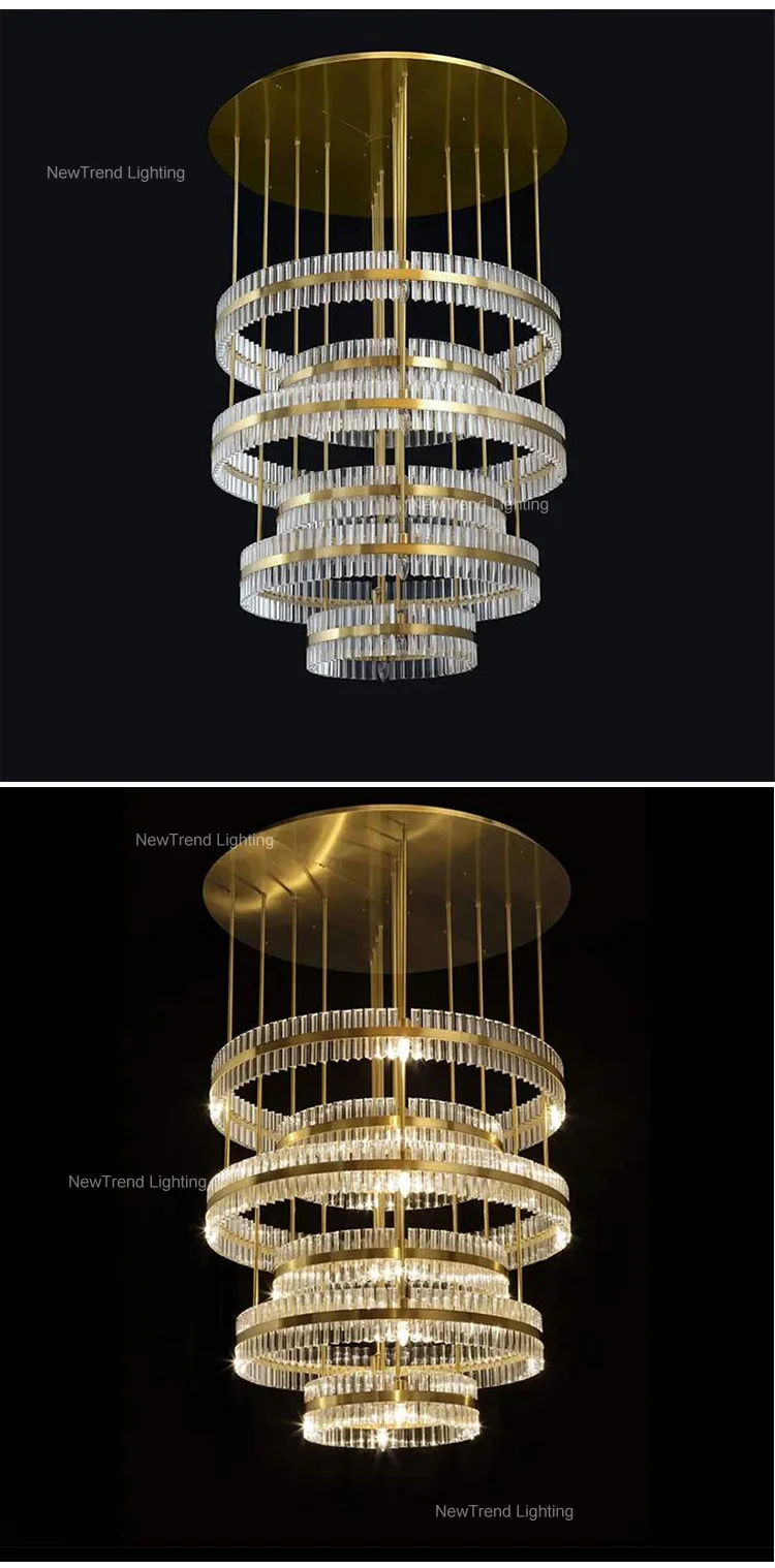 CPL-185 Contemporary Design Indoor Decoration Hotel Villa Staircase Modern Ring Metal Crystal Luxury LED Chandelier Pendant Light factory