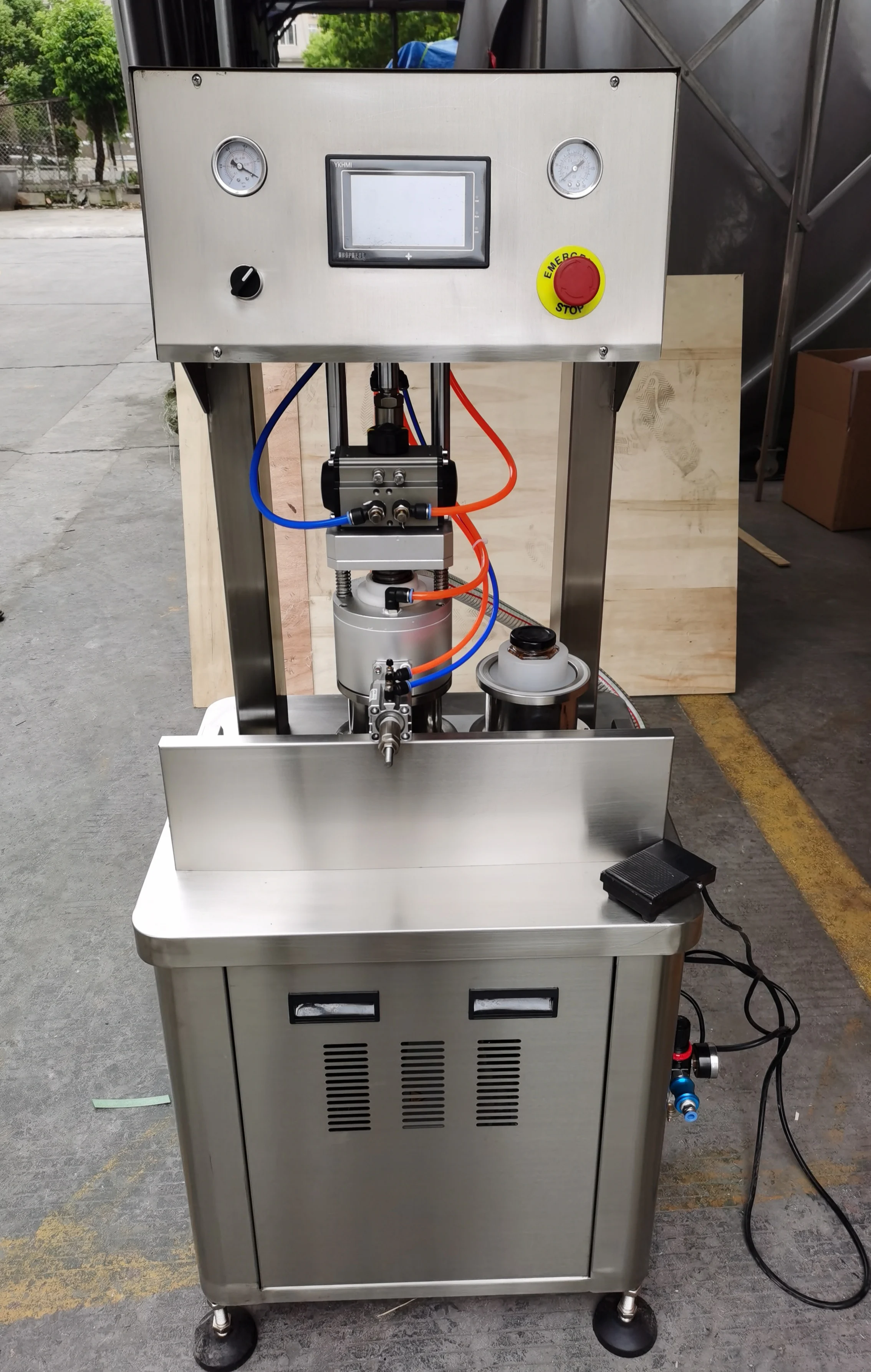 Semi-automatic 2 Head Glass Jar Cans Vacuum Capping Machine details