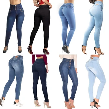 Wholesale custom high waist women's slim jeans long leg pants with embroidery trim hip lift effect Y2K style