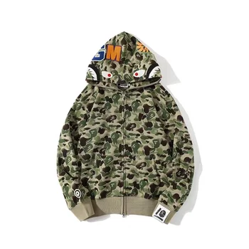 Hot shark head 3D digital print men's hoodies fashion Chenille Embroidery  Full Zip Up Camouflage  Hoodies Jacket