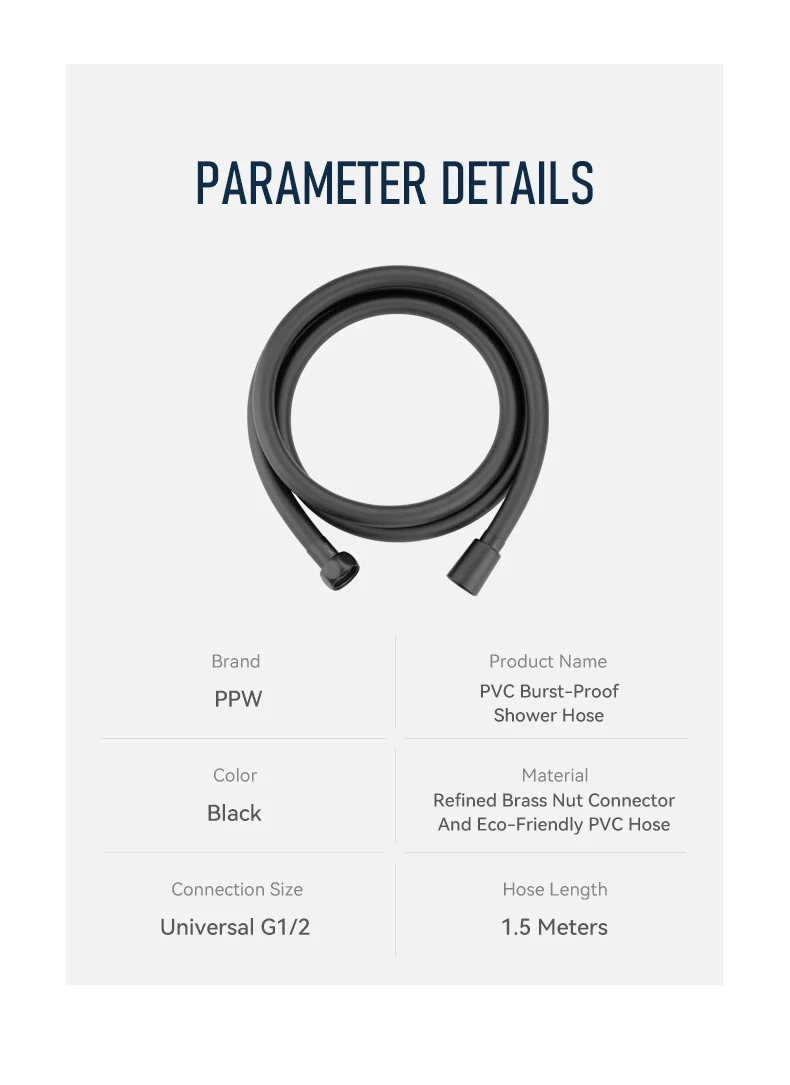 Modern Flexible PVC Shower Hose Bathroom Plumbing Hose Matte Black Hose Resistance High Pressure Shower Hose factory