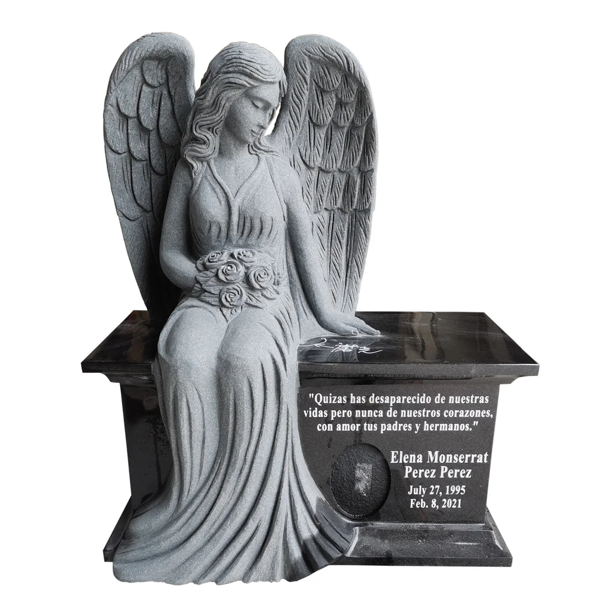 India Black Granite Cemetery Angel Wing Statue Memorial Headstone