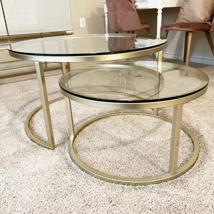 Metal Stainless Steel Living Room Furniture Nordic Round Gold Coffee Table Set Modern Luxury Glass Coffee Tables