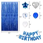 Party Modern Style Blue Rain Curtain Birthday Letter Banner Party Venue Decoration Birthday Balloon Set