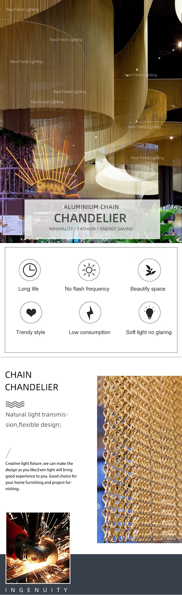 CPL-199 New Arrive Indoor Decoration Chandelier Hotel Villa Staircase Salon Modern Aluminum Chain LED Pendant Light manufacture