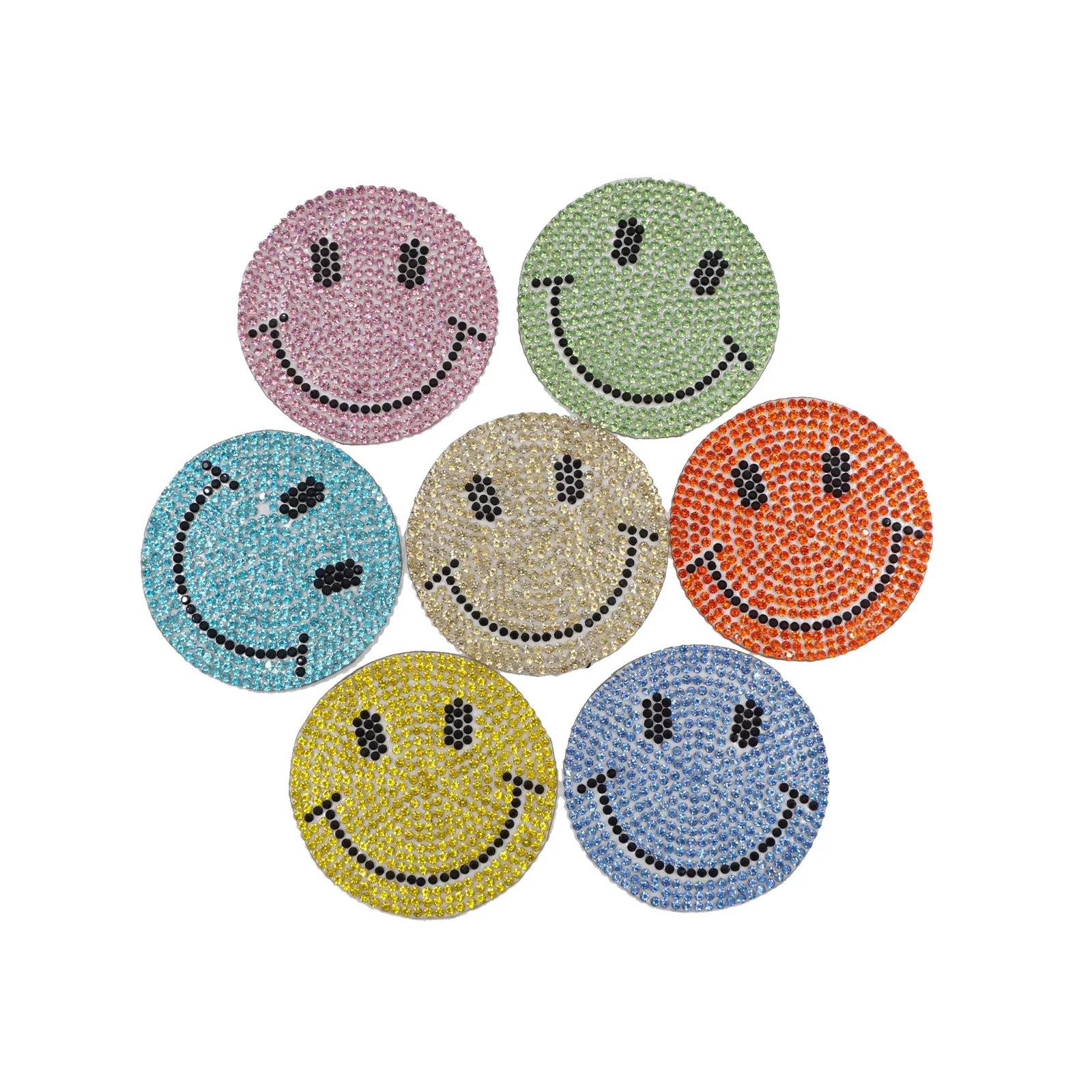 Baseball ready design free sample iron on colorful smiley face rhinestone luxury patches